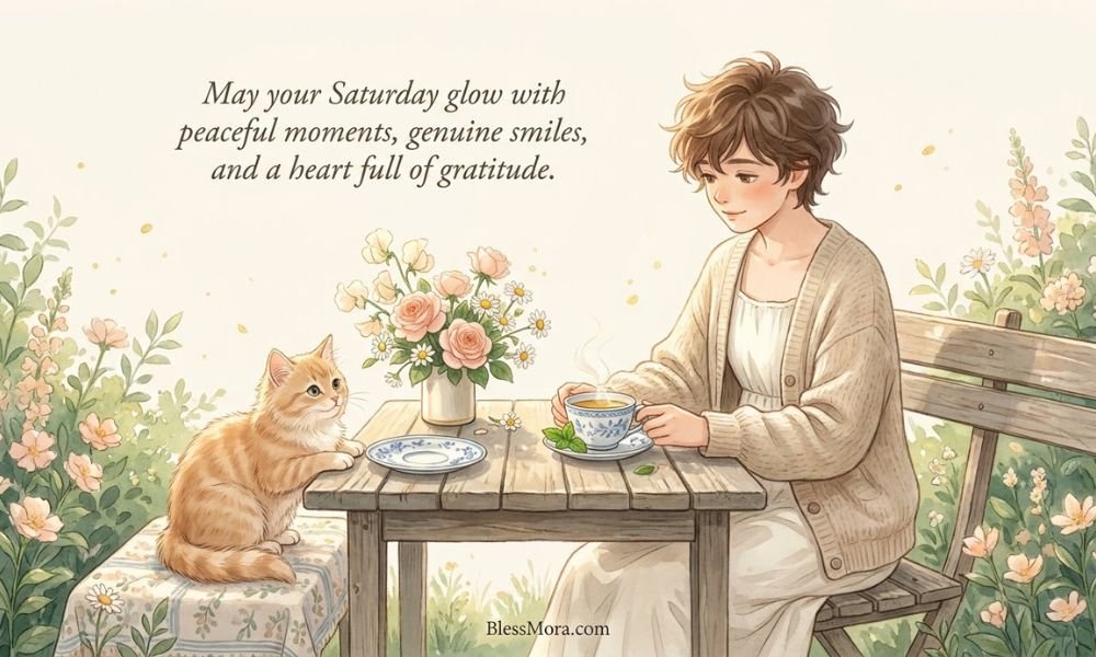 May your Saturday glow with peaceful moments, genuine smiles, and a heart full of gratitude.